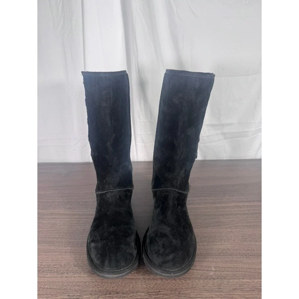 UGG Australia Tall 5-Button Black Suede Boots Women's Shearling‎ Lined Boots